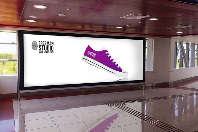 戶外燈箱展示效果圖建筑外墻廣告地鐵站臺海報PS樣機(jī)智能貼圖素材